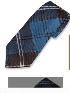 Scottish pure wool Men's Blue and Black Plaid Tie with White Accent Stripes